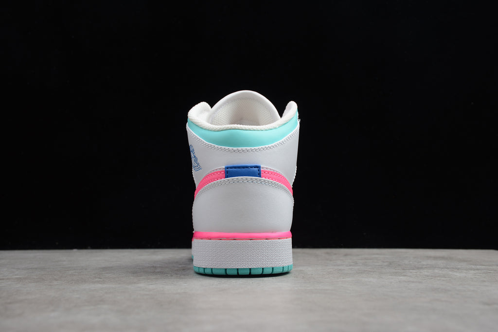 Air Jordan 1 Mid – Blanco / Rosa / Turquesa