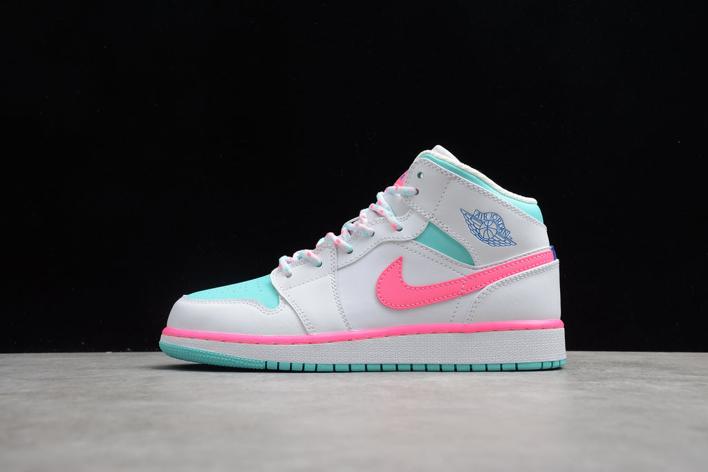 Air Jordan 1 Mid – Blanco / Rosa / Turquesa