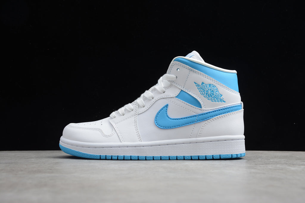 Air Jordan 1 Mid – Blanco / Azul Claro