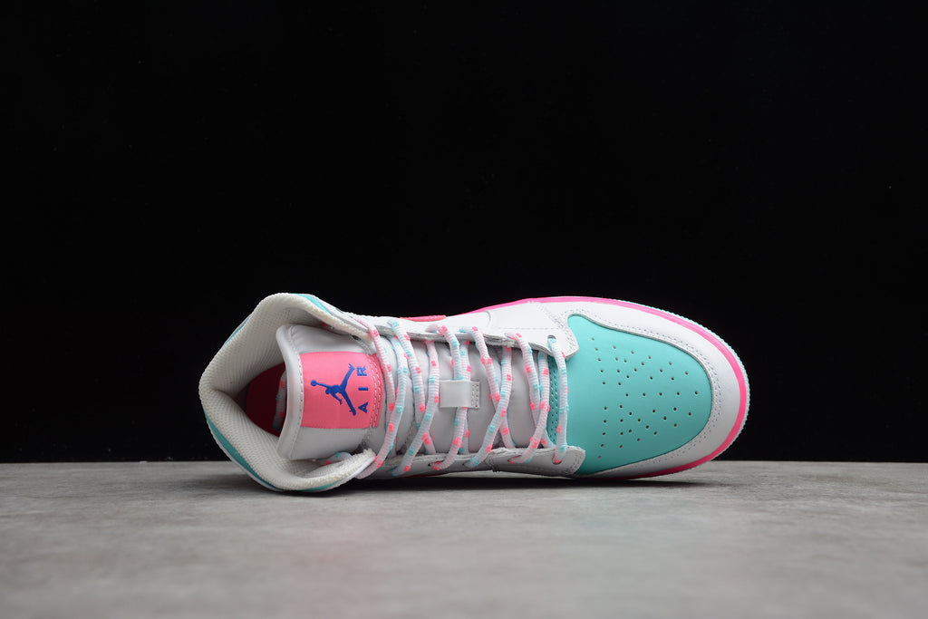 Air Jordan 1 Mid – Blanco / Rosa / Turquesa